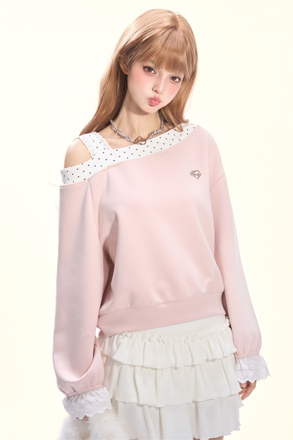 Dot Sweet Cream Pink Sweatshirt