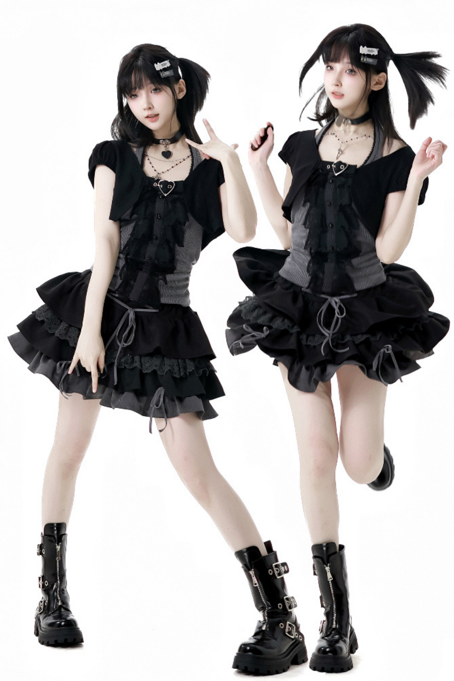 ヴィンテージショートカーディガン＋レースホルターネックトップス＋スカート