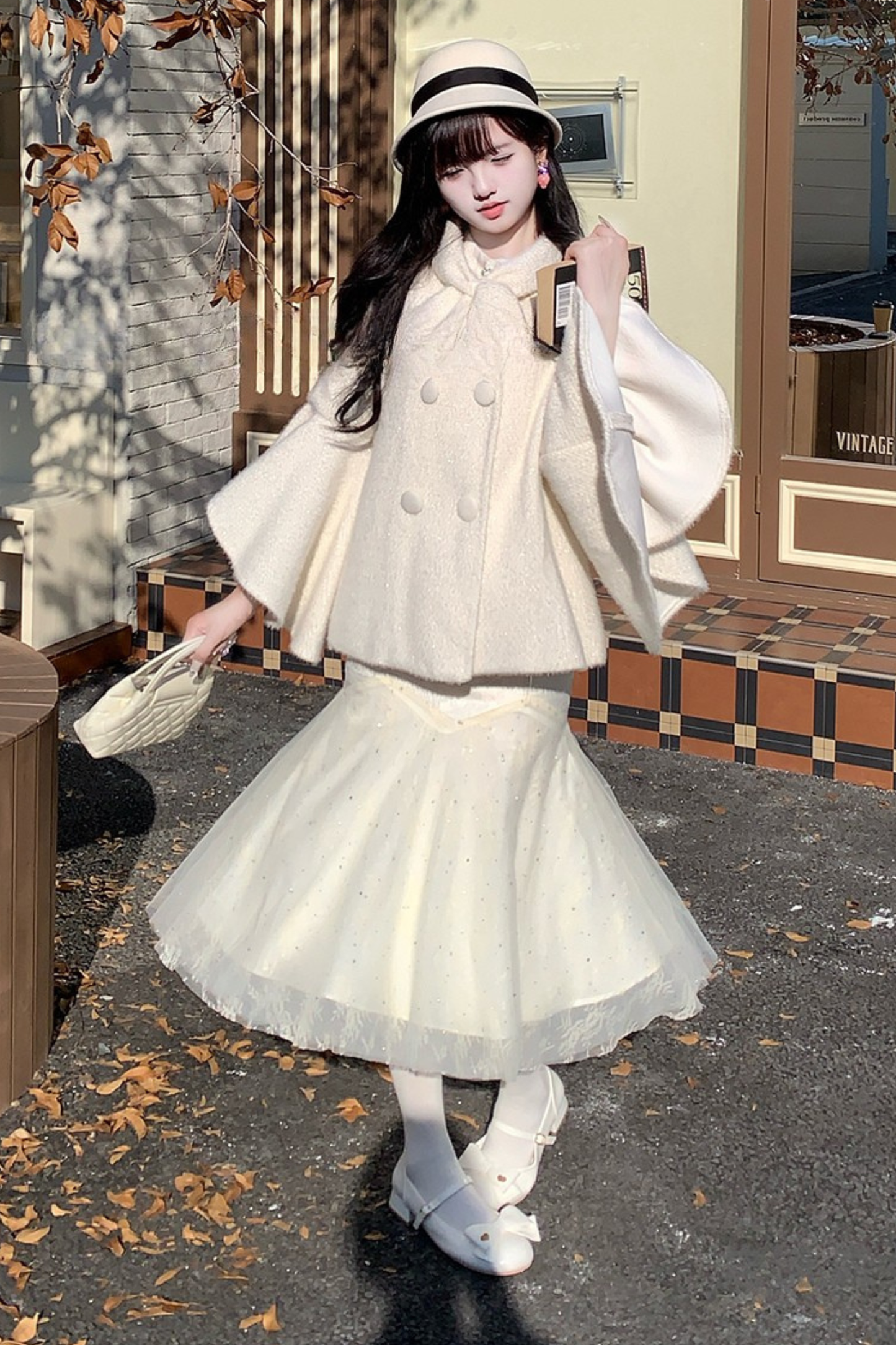 milk white cloak coat