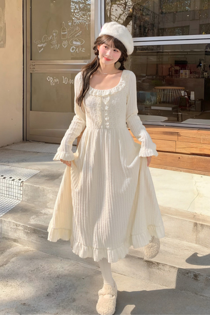 レーススクエアネックフェアリードレス