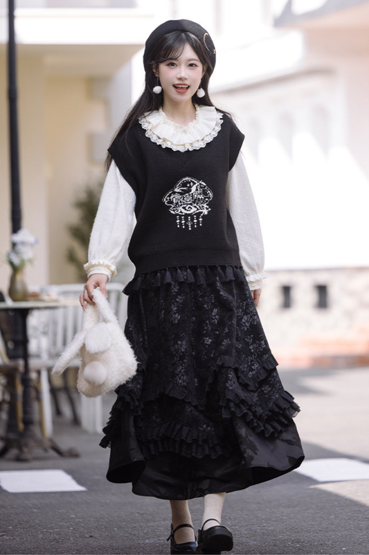 インクフェザージャカードベスト+スカート