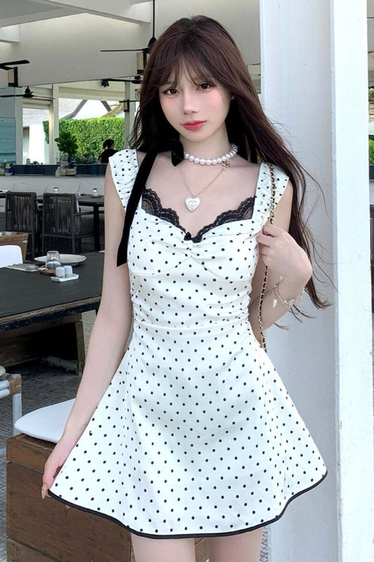 Polka Dot Lace Satin Dress