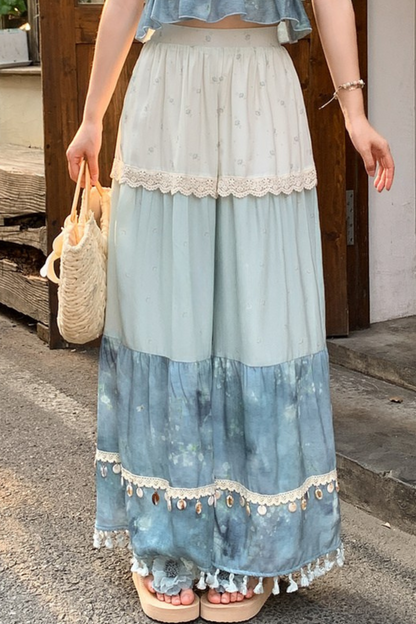 シーブルーデザインワイドパンツ