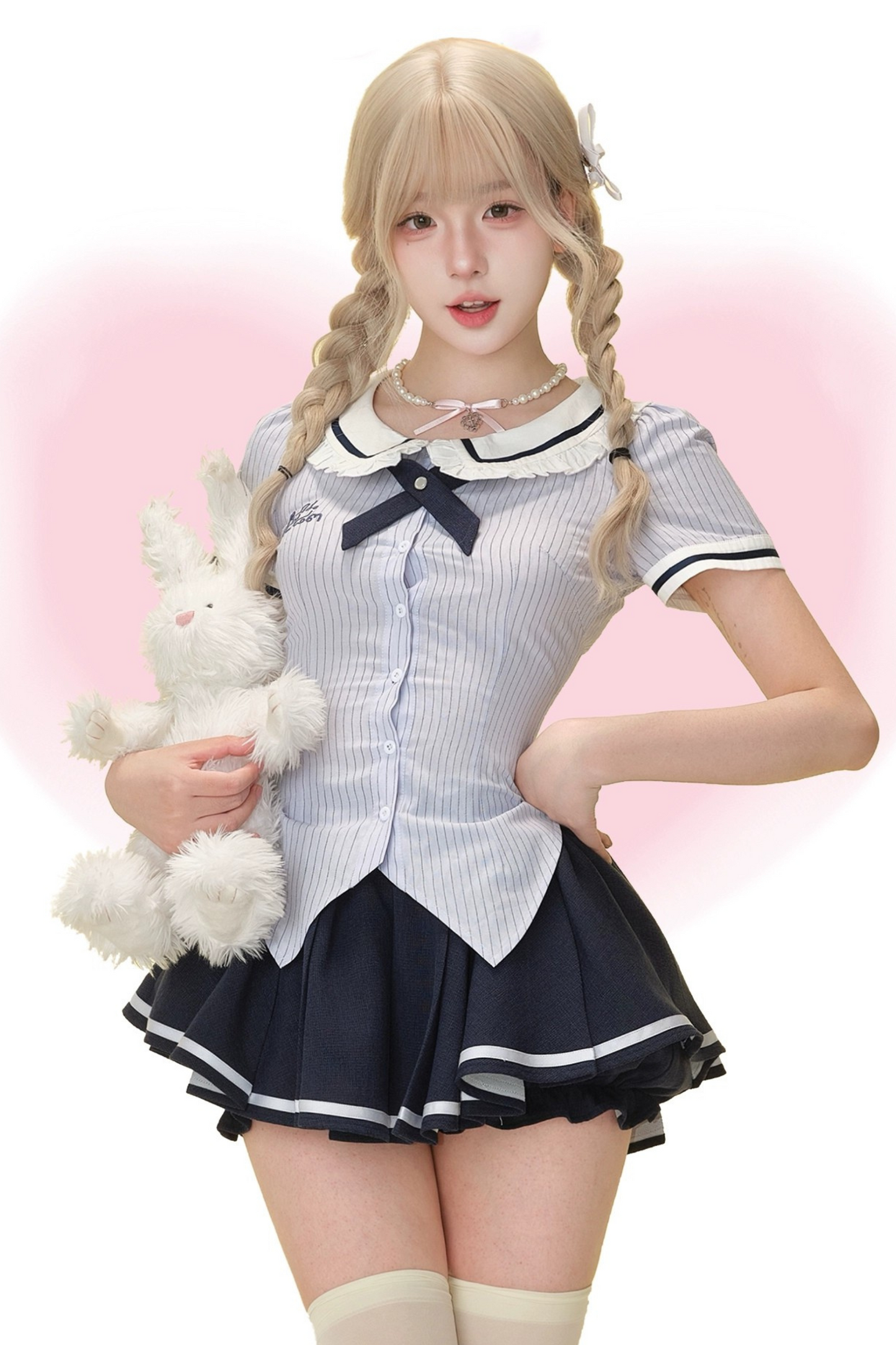 Doll School ribbon tie shirt + puff skirt