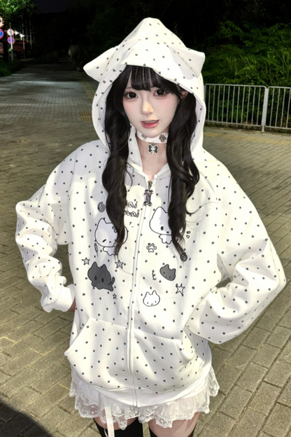 Dot Cat Hooded Loose Hoodie