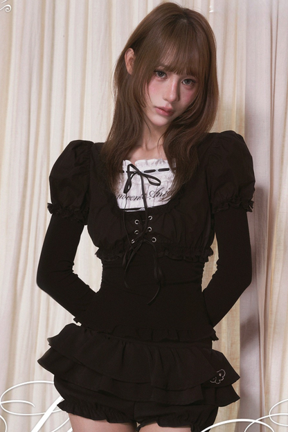 ドローストリングレースアップトップス＋キャミソール