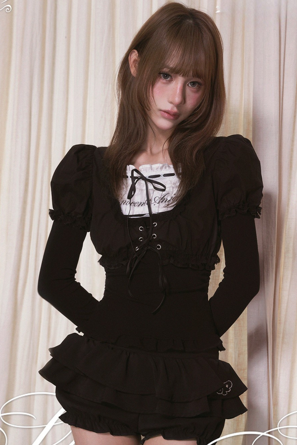 ドローストリングレースアップトップス＋キャミソール