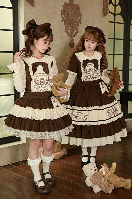 Doll Fairy Tale Lolita Dress + Ribbon Brooch + Belt + 2-way Embroidery Brooch