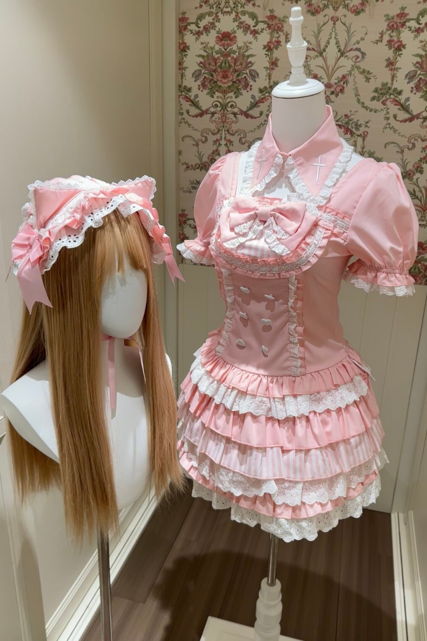 ピンキープリンセスケーキトップス+スカート+スリーブ+ヘアバンド