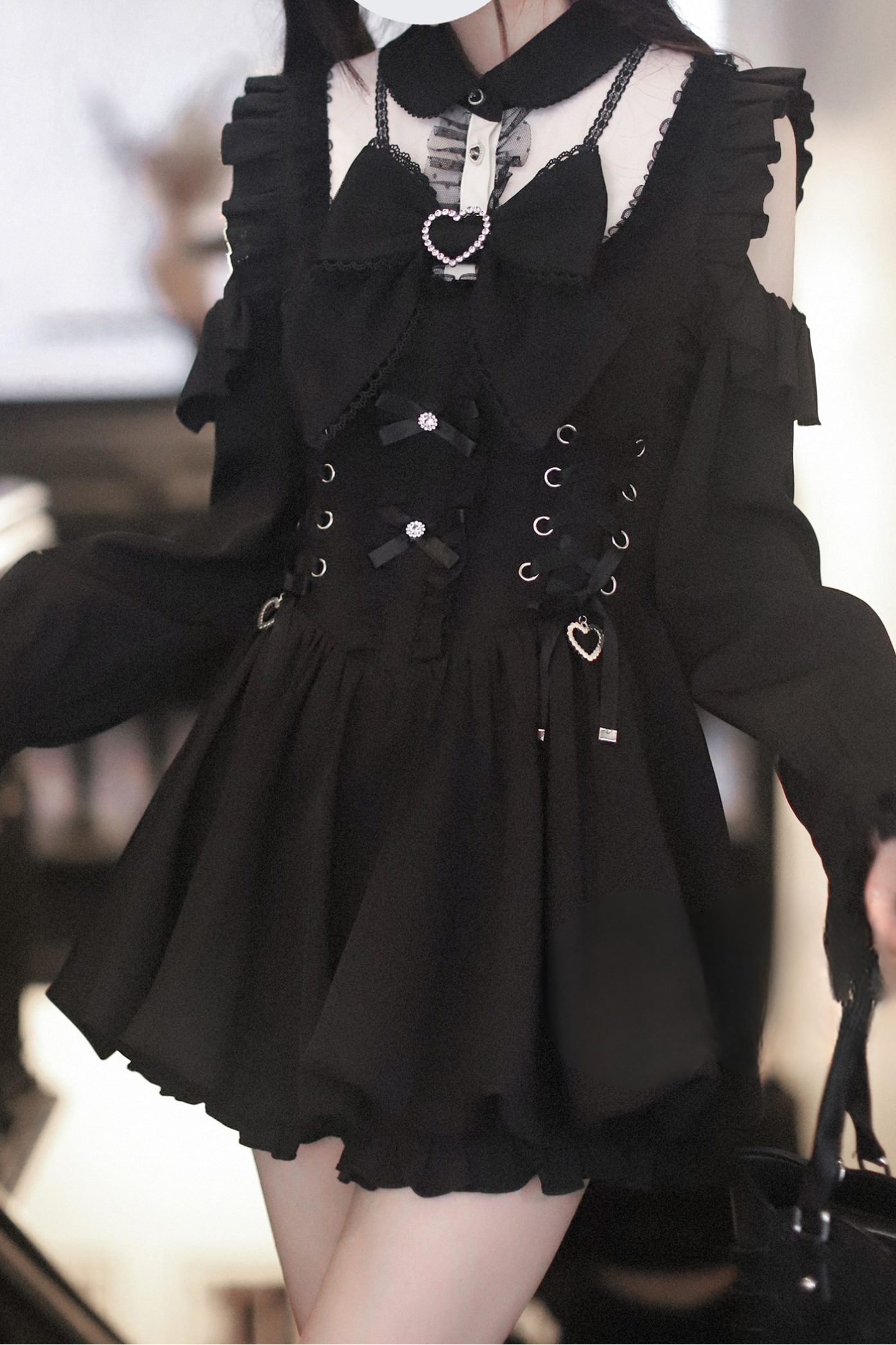 Ribbon Dark Ruffle Dress