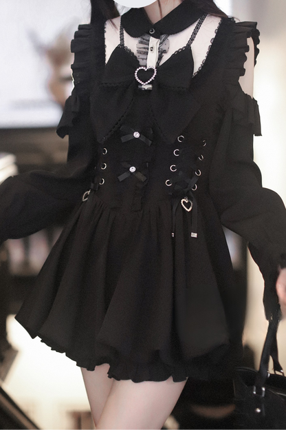 Ribbon Dark Ruffle Dress