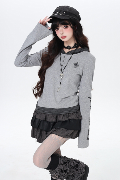 ゴシックアームデザインフードトップス