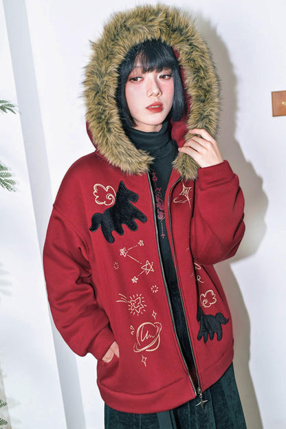 グラフィティファーカラーフーデッドフリースジャケット