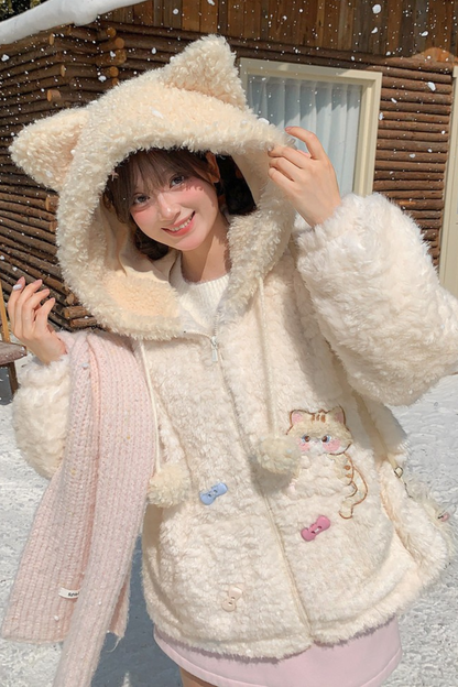 ホワイトファーキャットフードコート