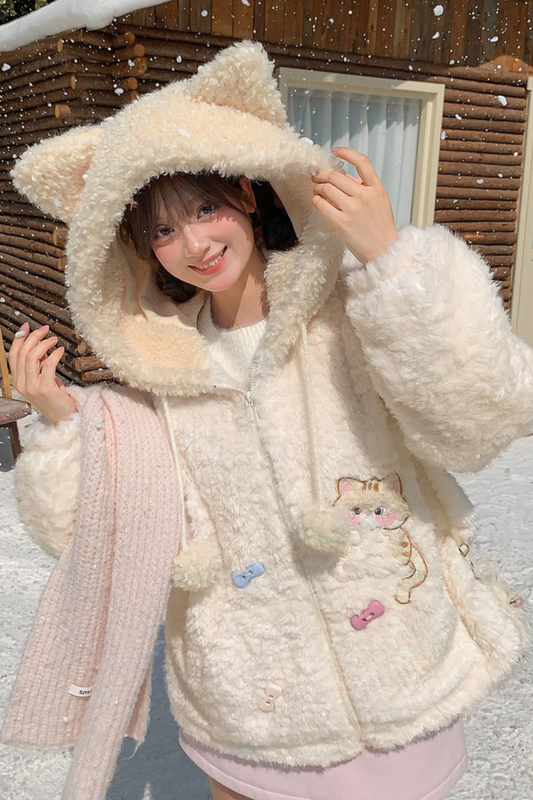 ホワイトファーキャットフードコート