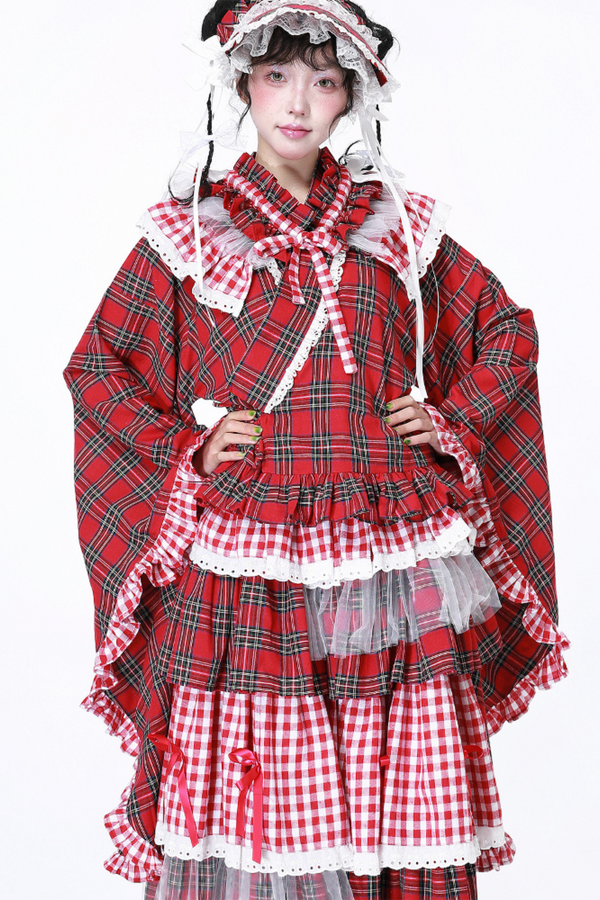 Retro Plaid Kimono-Style Top