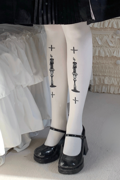 Gothic Doll Velvet Print Tights