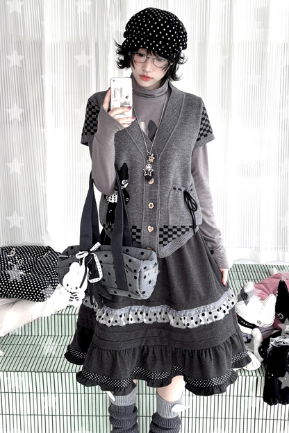 Dot Sleeve Y2K Top + Flare Skirt