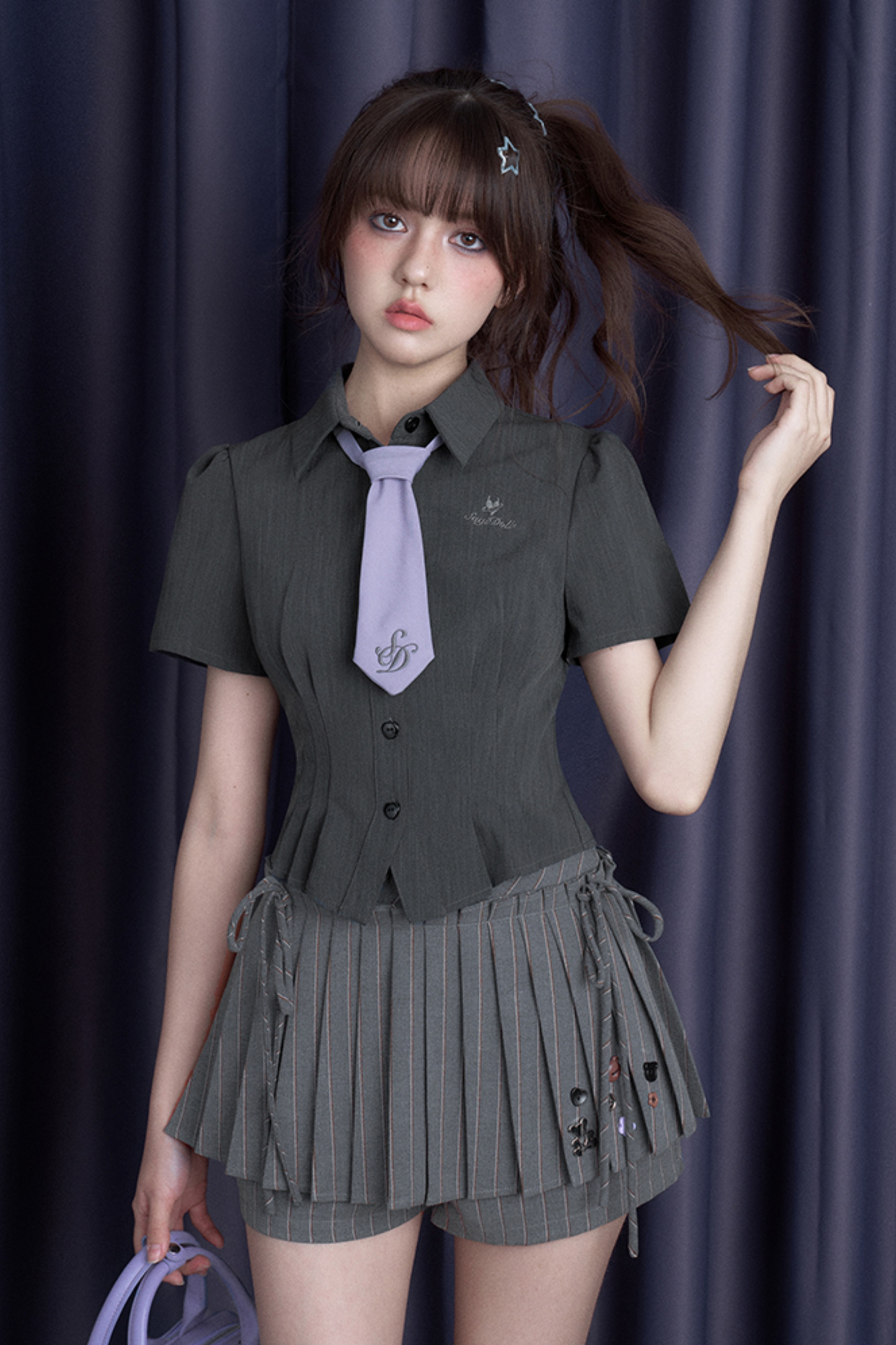 ダークグレーウエストスリムシャツ＋ネクタイ