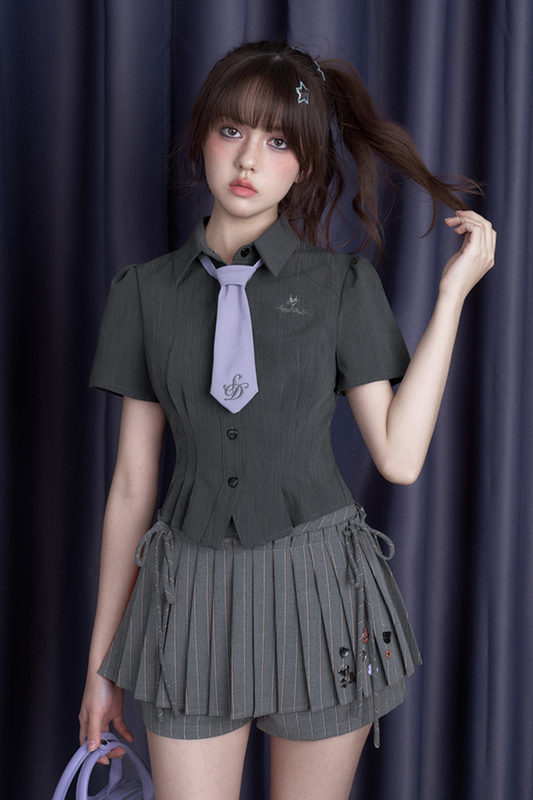 ダークグレーウエストスリムシャツ＋ネクタイ