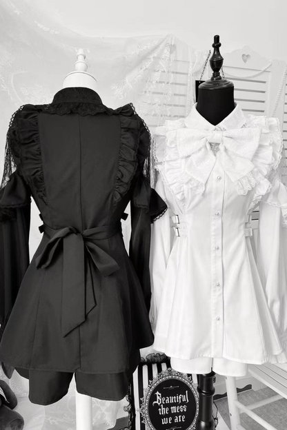 Kleid mit schulterfreiem Spitzendesign + Kurze Hose