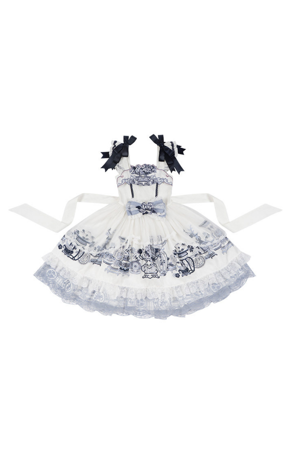 チャイナデザインフライングスリーブロリータドレス+リボン