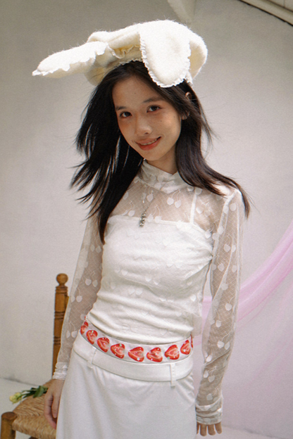 Cherry Jacquard Turtleneck Top