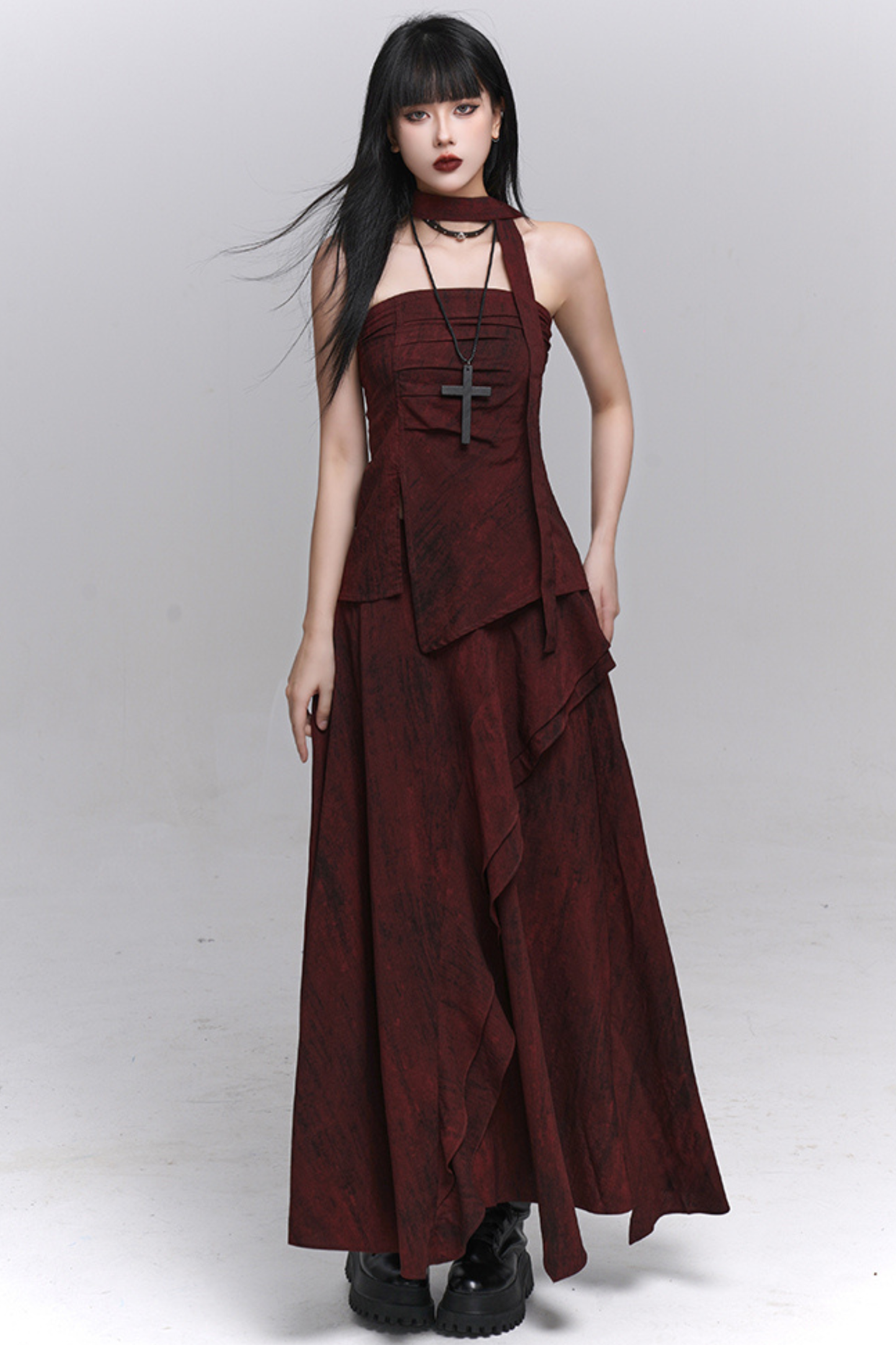 ダークレッドバンドゥ＋ロングスカート