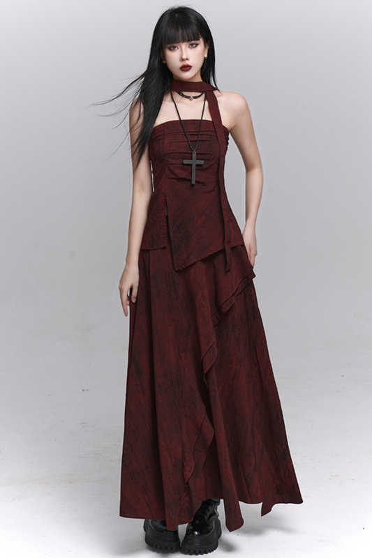 ダークレッドバンドゥ＋ロングスカート