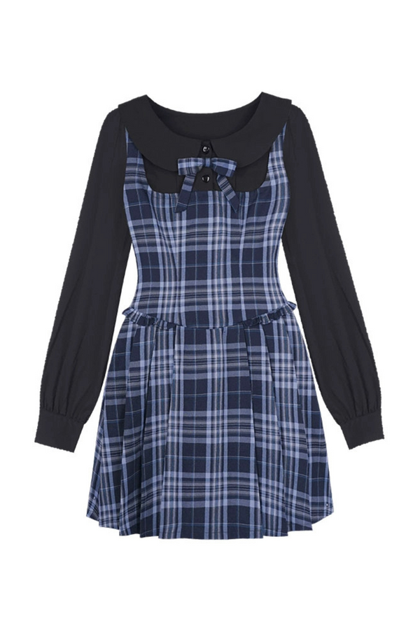 Check Faux Two Piece Dress