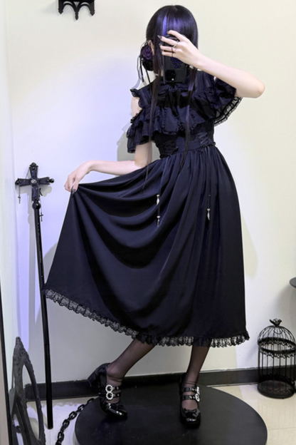 Dark Kawaii Schulterfreies Spitzenkleid