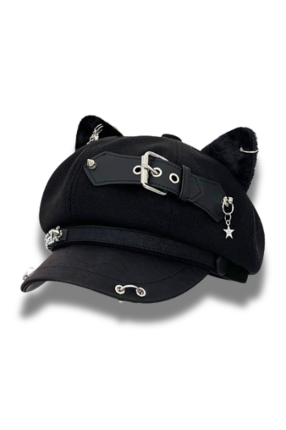 Studded Leather Cat Ear Beret