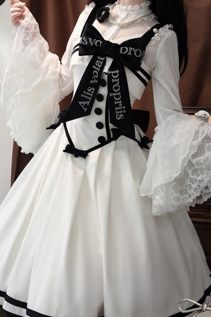 【Reservierungsschluss 29. Juli】Klassisches Schleifen-Elegant-Lolita-Stickerei-JKS-Kleid-Set (mit Korsage) + Zubehörset