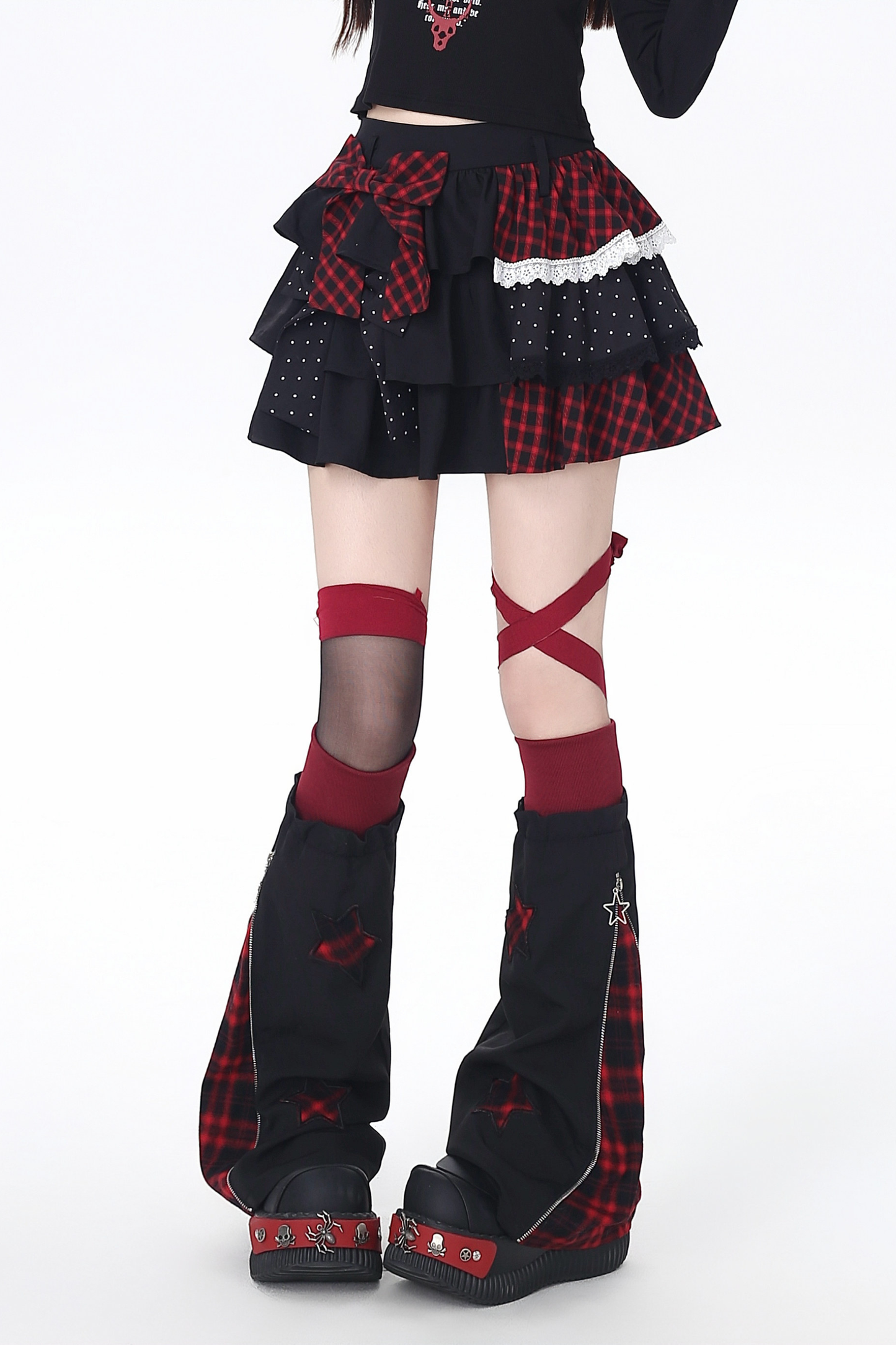 Plaid Dot Tiered Skirt