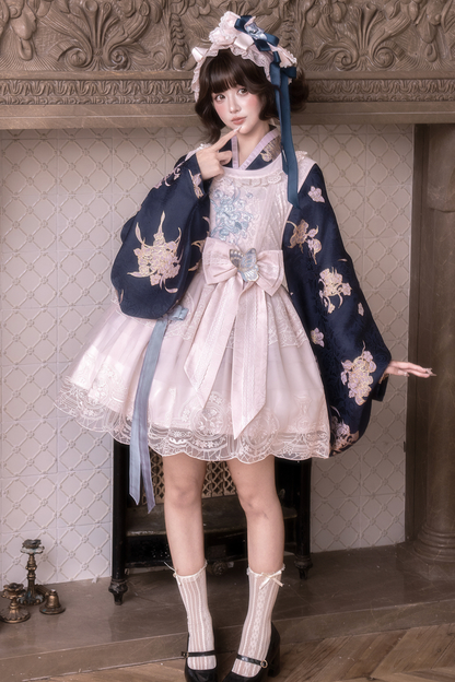 アップクロスカラージャケット+ショートジャケット+ドレス+ヘアバンド+リボン