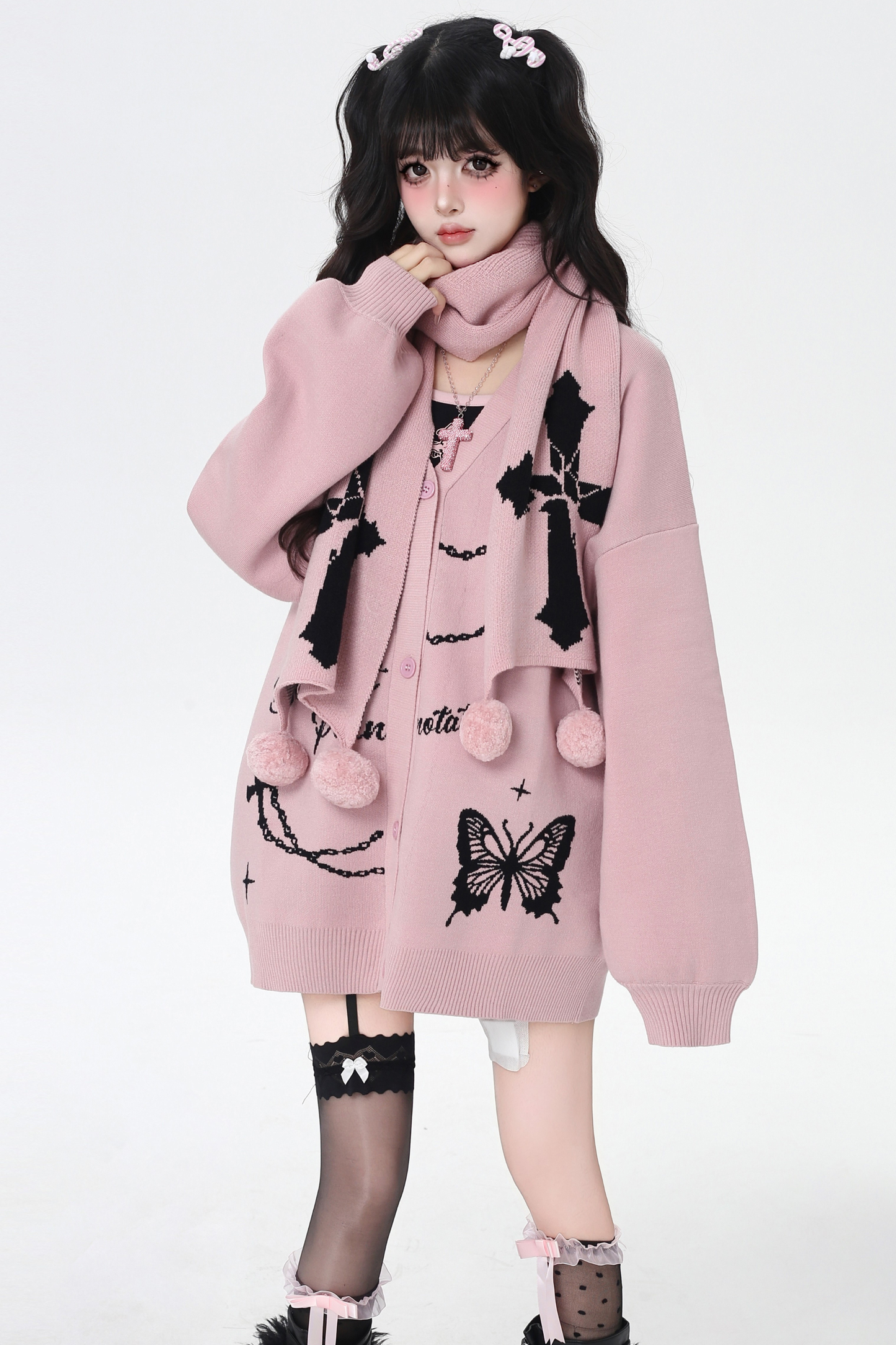 バタフライルーズデザインセーターカーディガン