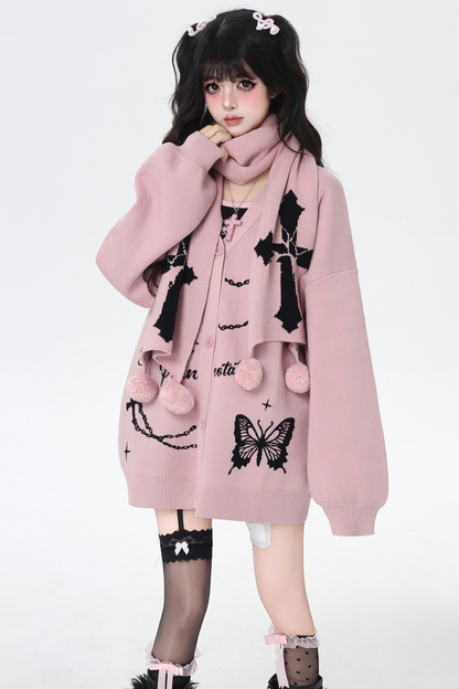 バタフライルーズデザインセーターカーディガン