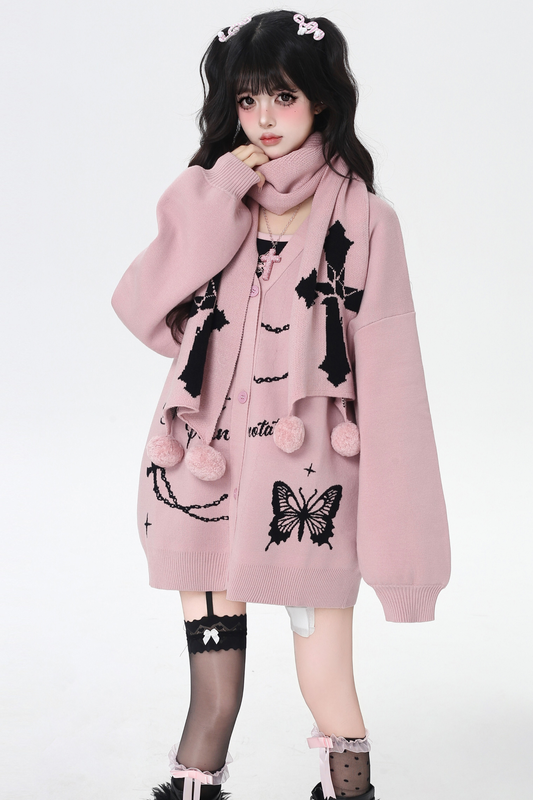 バタフライルーズデザインセーターカーディガン