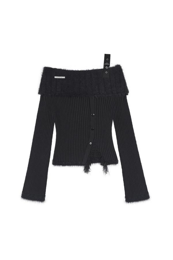 Fur off-the-shoulder knit top