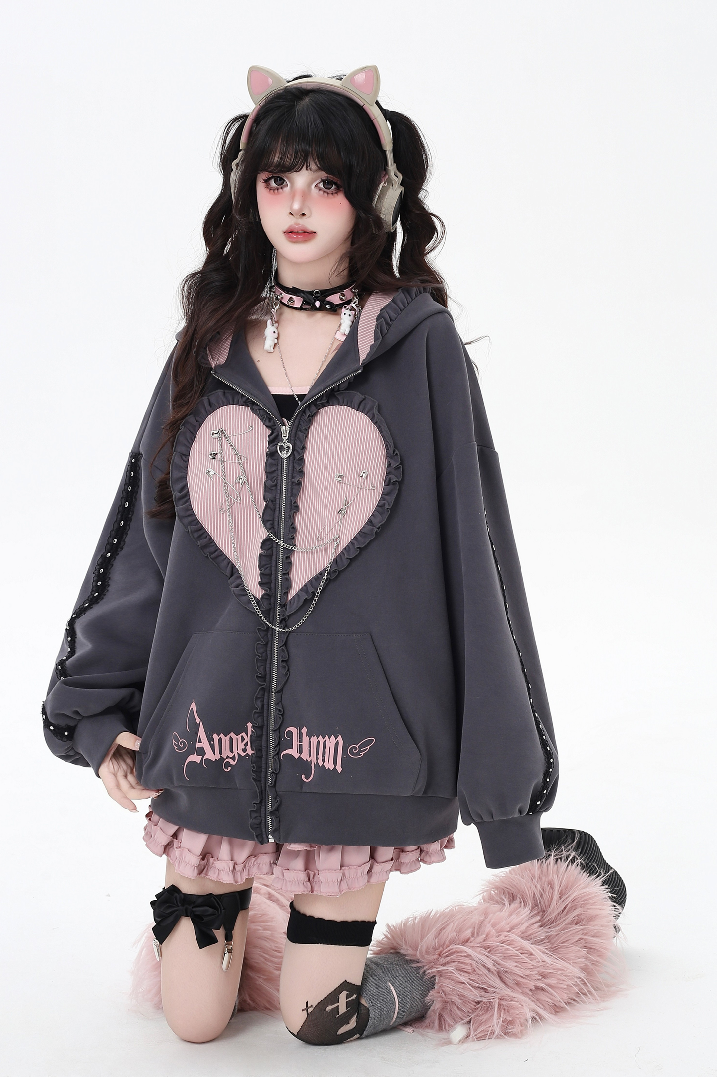 Love Heart Bunny Hooded Loose Hoodie