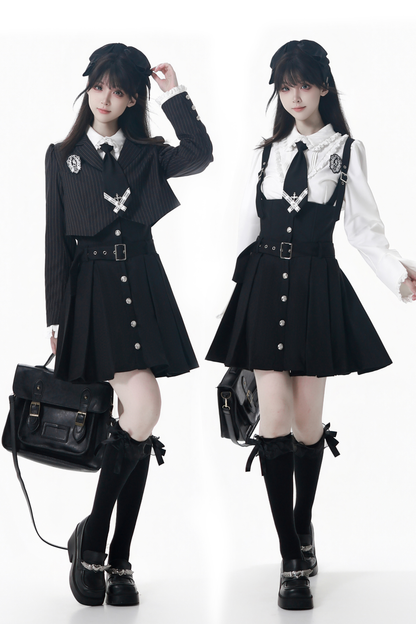 College Jacket + Suskirt + Blouse + Tie