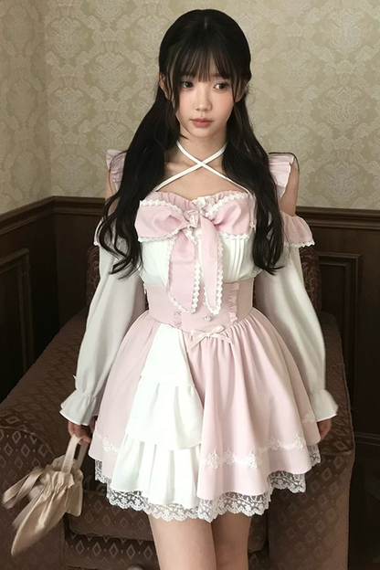 スイートガーリーフショルダートップス+スカート