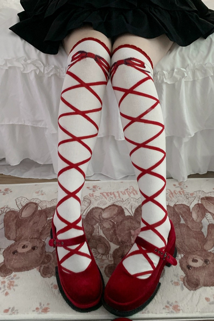 Lace-up Ribbon Lolita Knee-High Socks