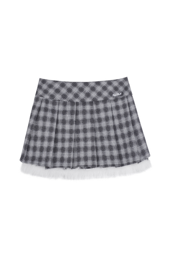 Checked Skirt with Fur Sweet Inner Pants