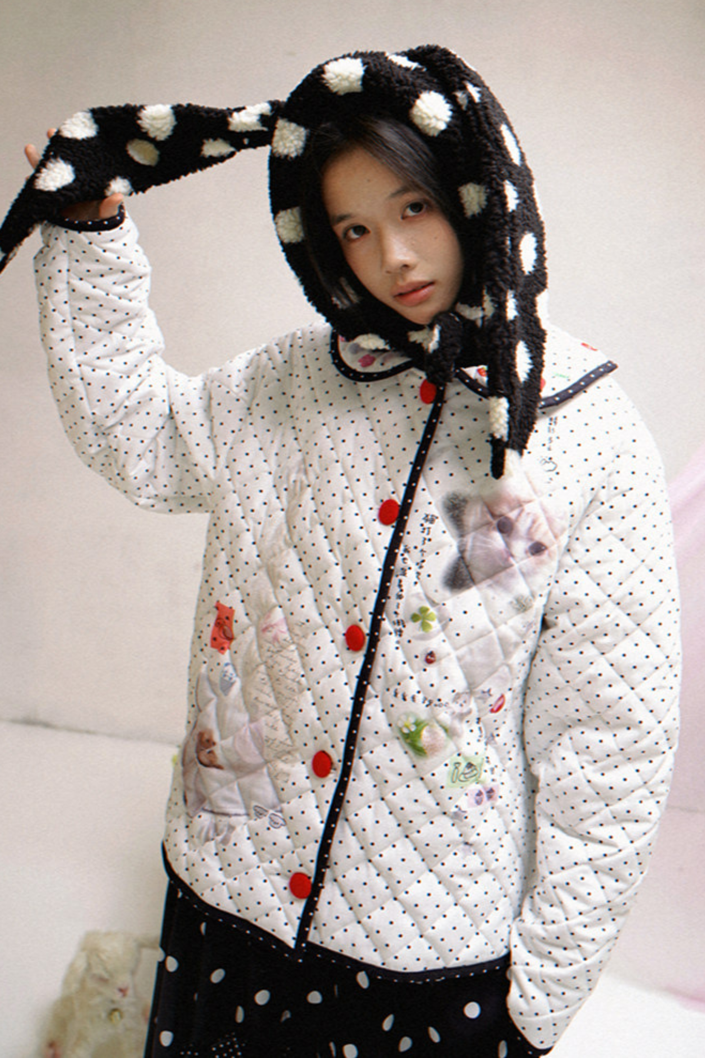 ポルカドットラムウールハット