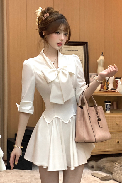 Slim Waist Ribbon Mermaid Shirt Dress