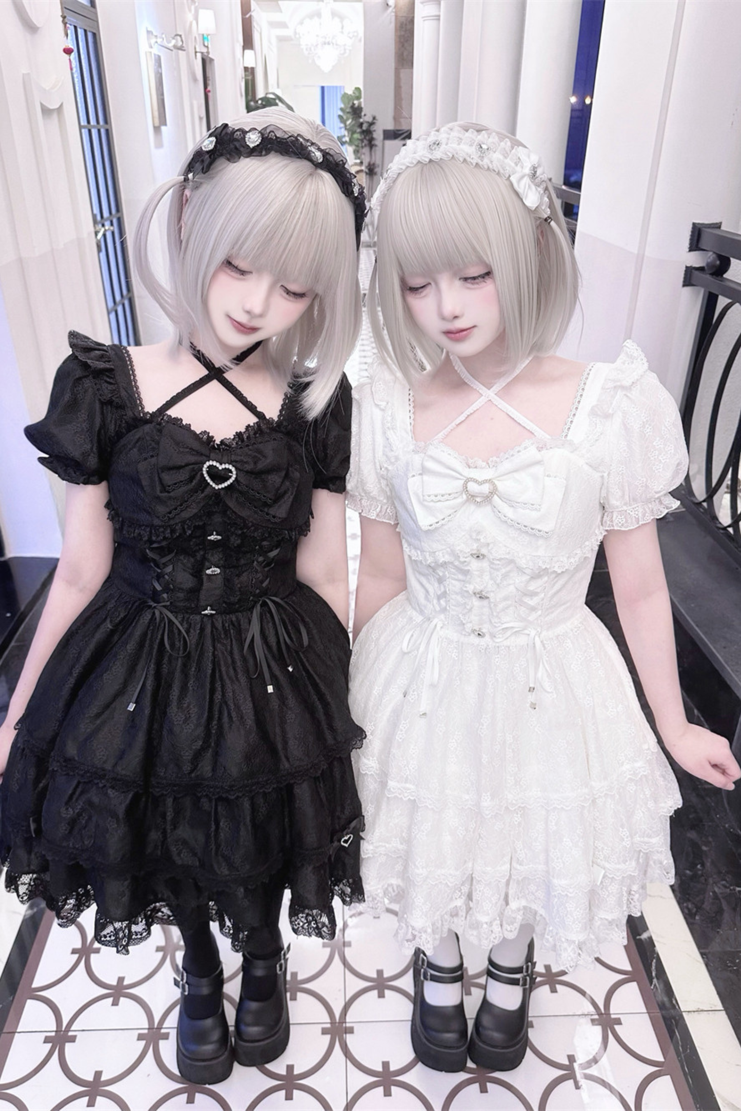 Süß-Mädchenhaftes Spitzen-Schleifen-Kleid + Haarklammer