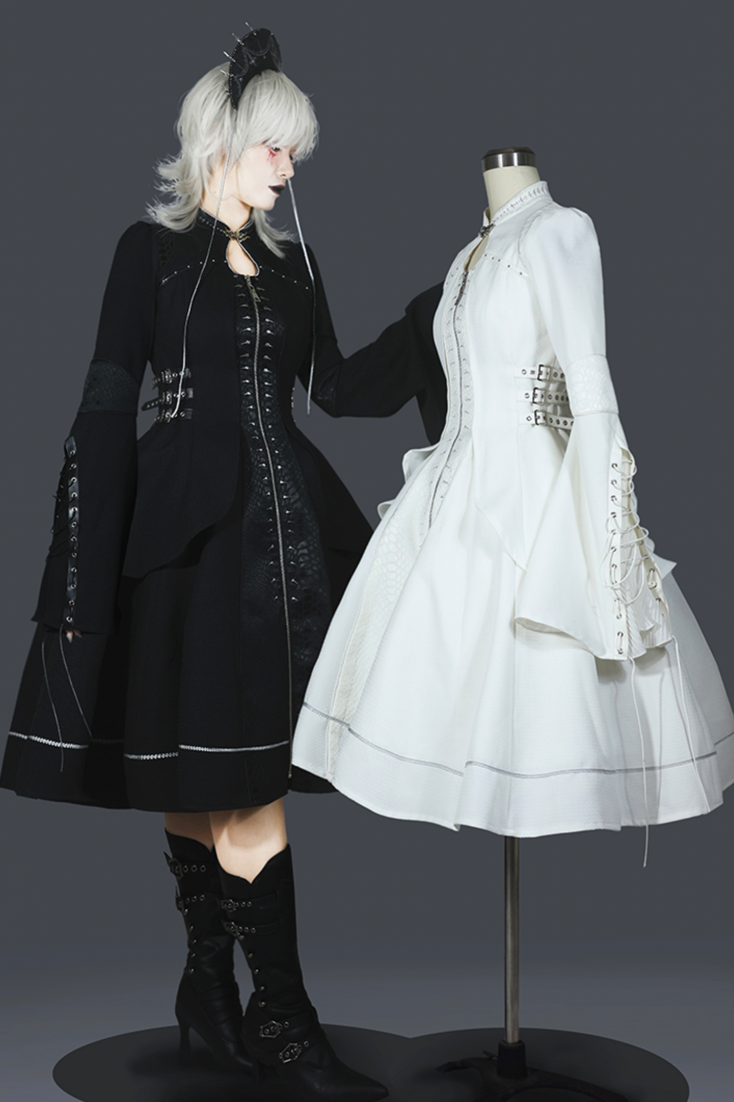 ダークナイトゴシックロリータドレス+ベールヘアアクセサリー
