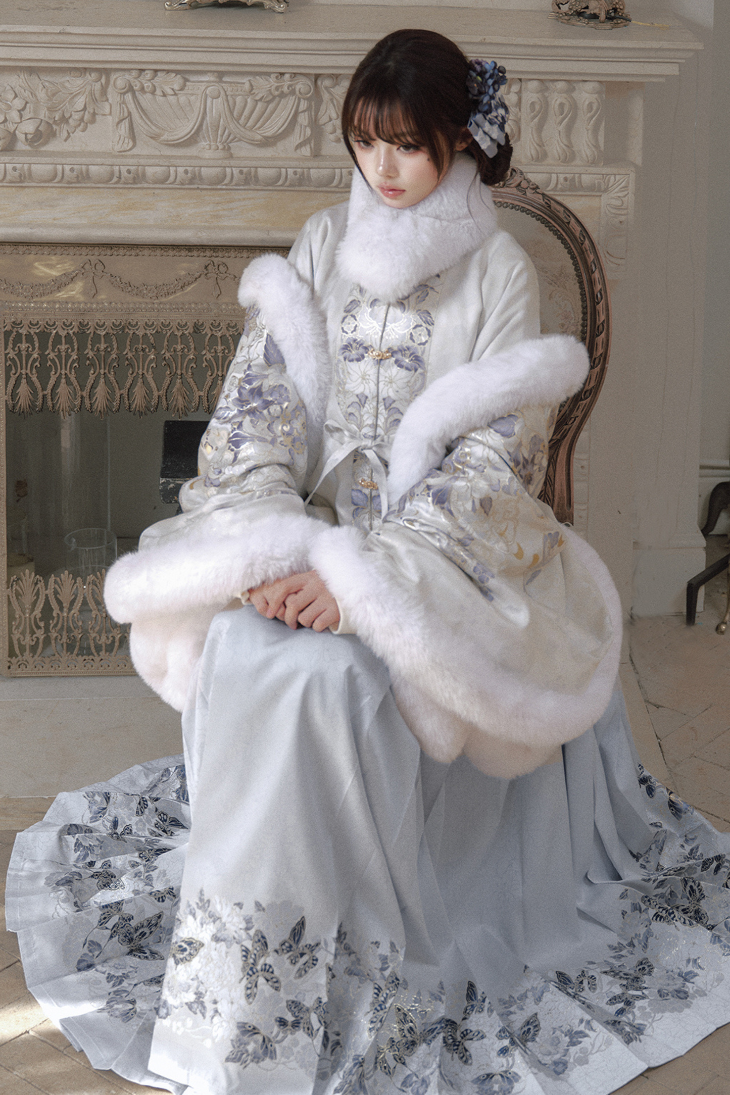 China Snow Fleece Jacket + Fur Shawl + Skirt