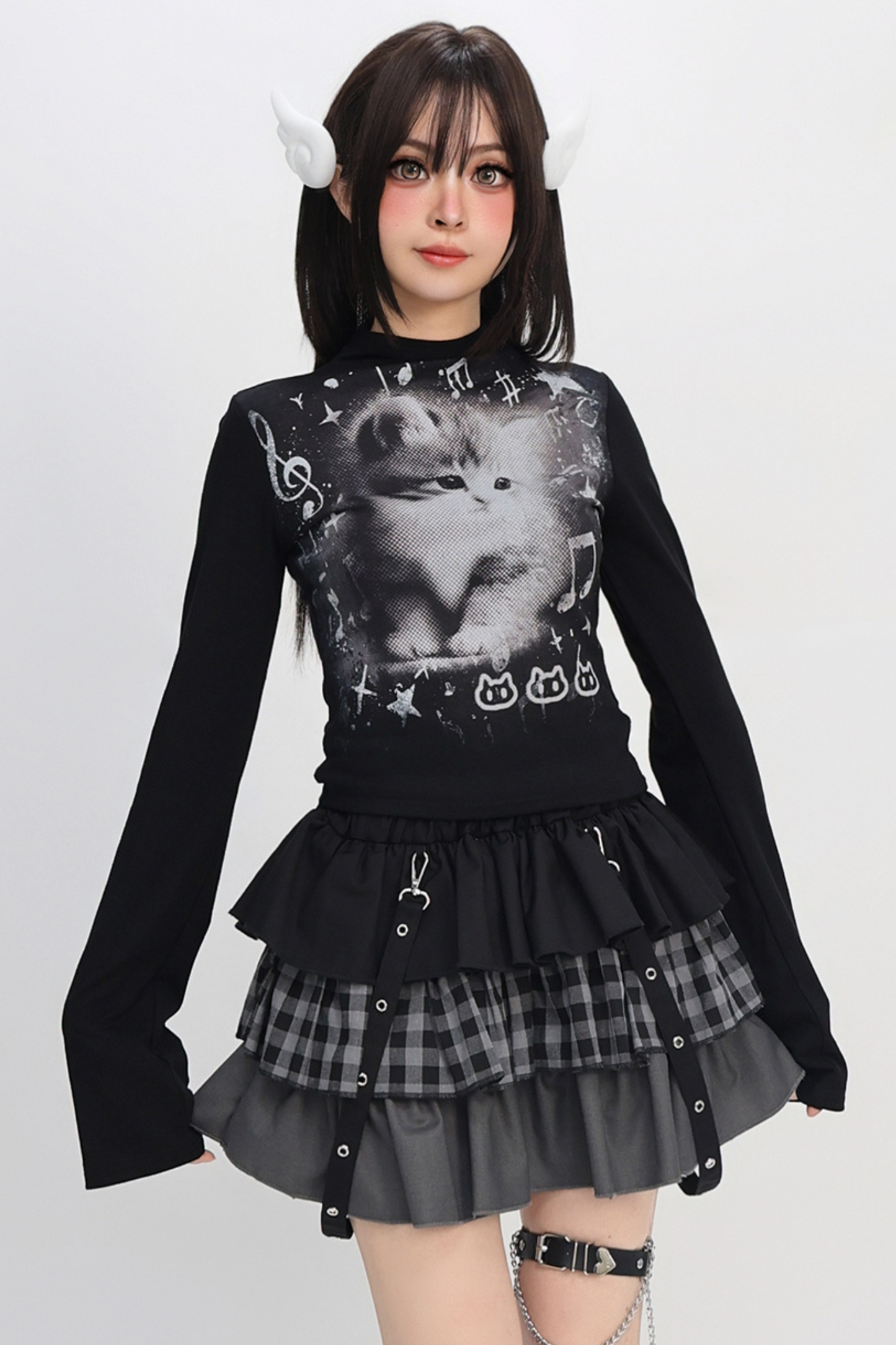 Y2Kタートルネックキャットトップス